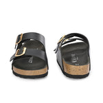 Black Women's casual flat heel buckle strap sandal