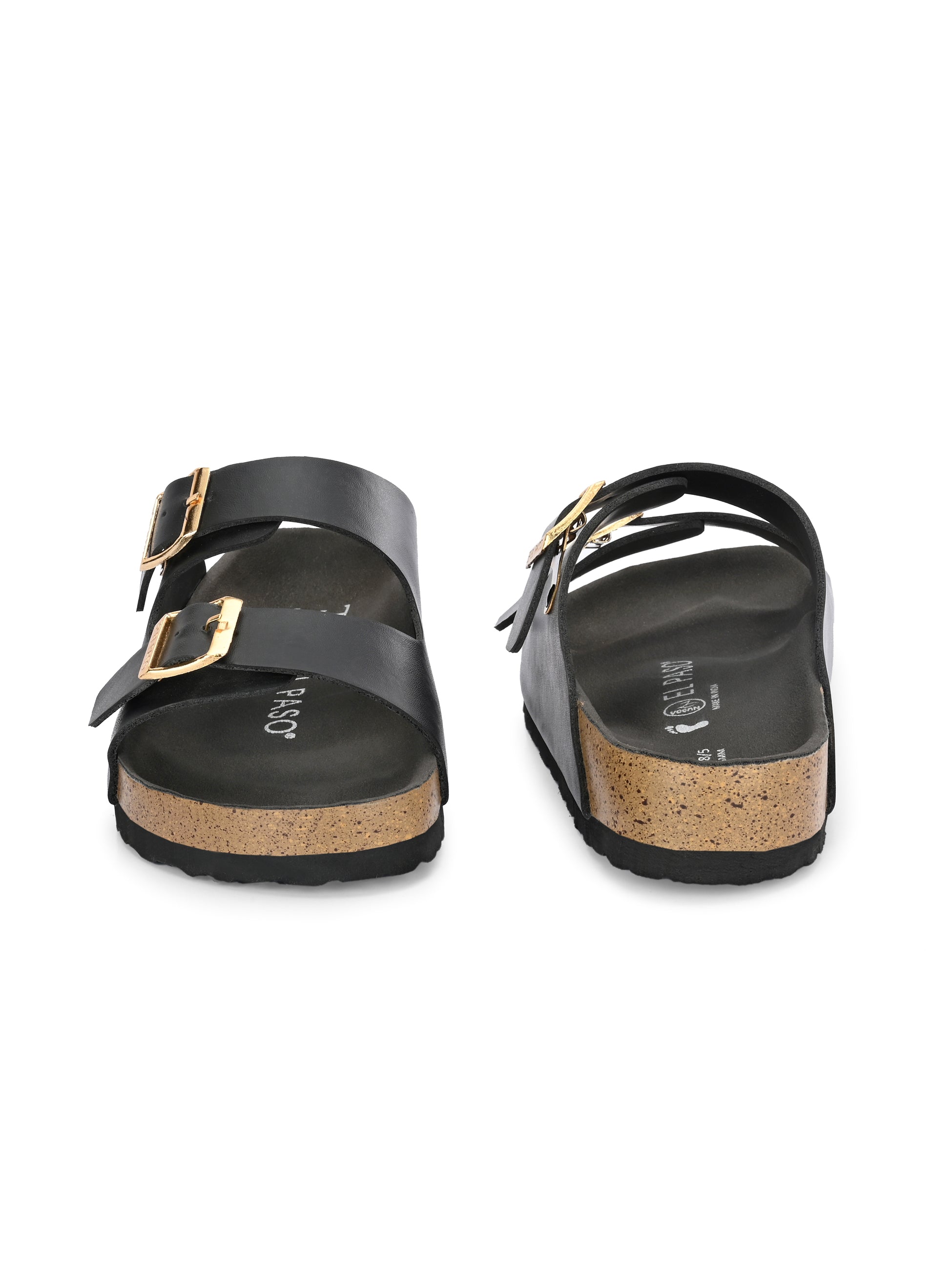 Black Women's casual flat heel buckle strap sandal