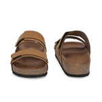 Tan Men's casual flat heel buckle strap sandal