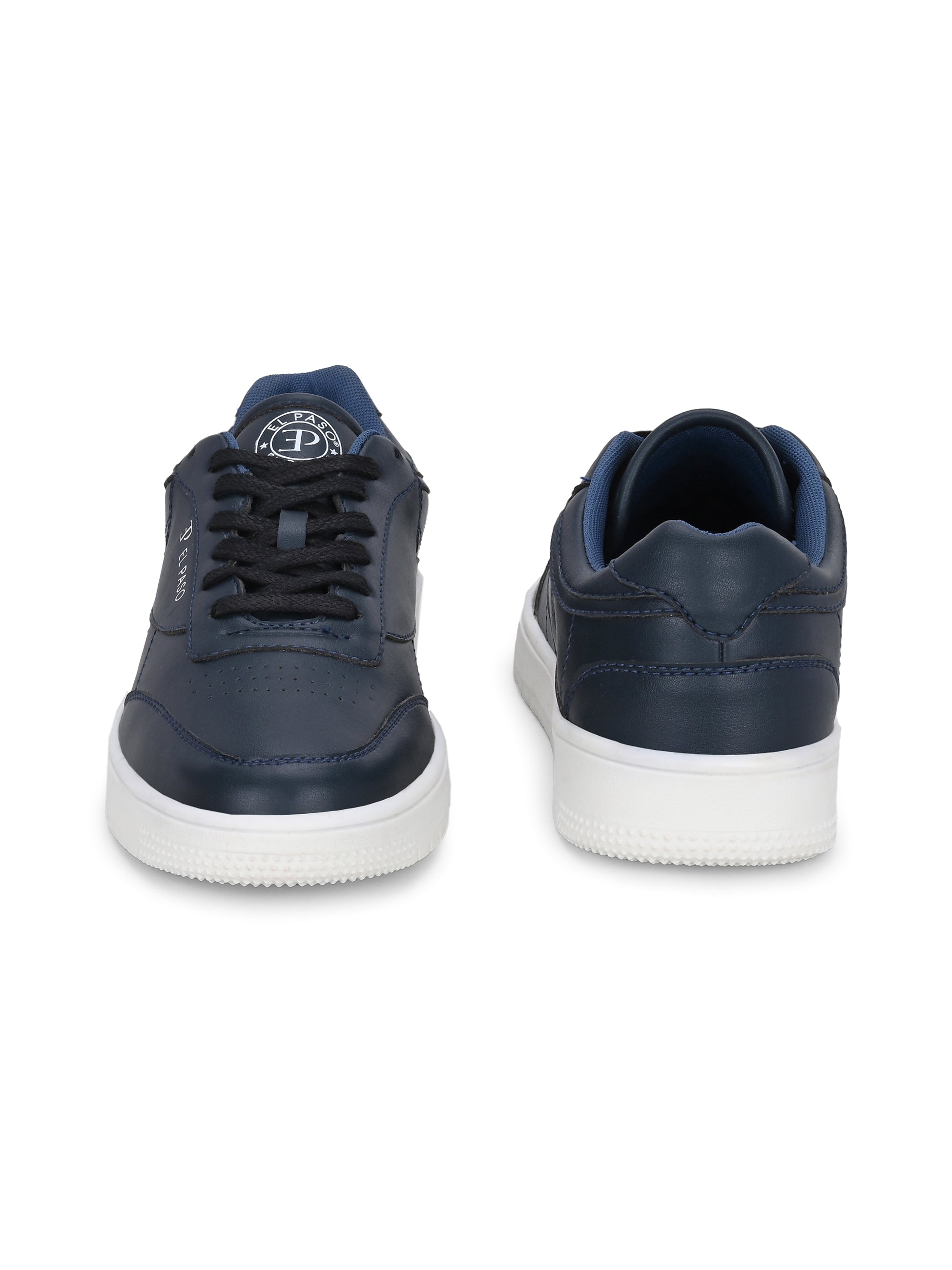 Navy Blue colour Men's casual lace-up sneakers with navy blue laces.