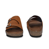 Tan Men's casual buckle strap sandal with slip-on closure