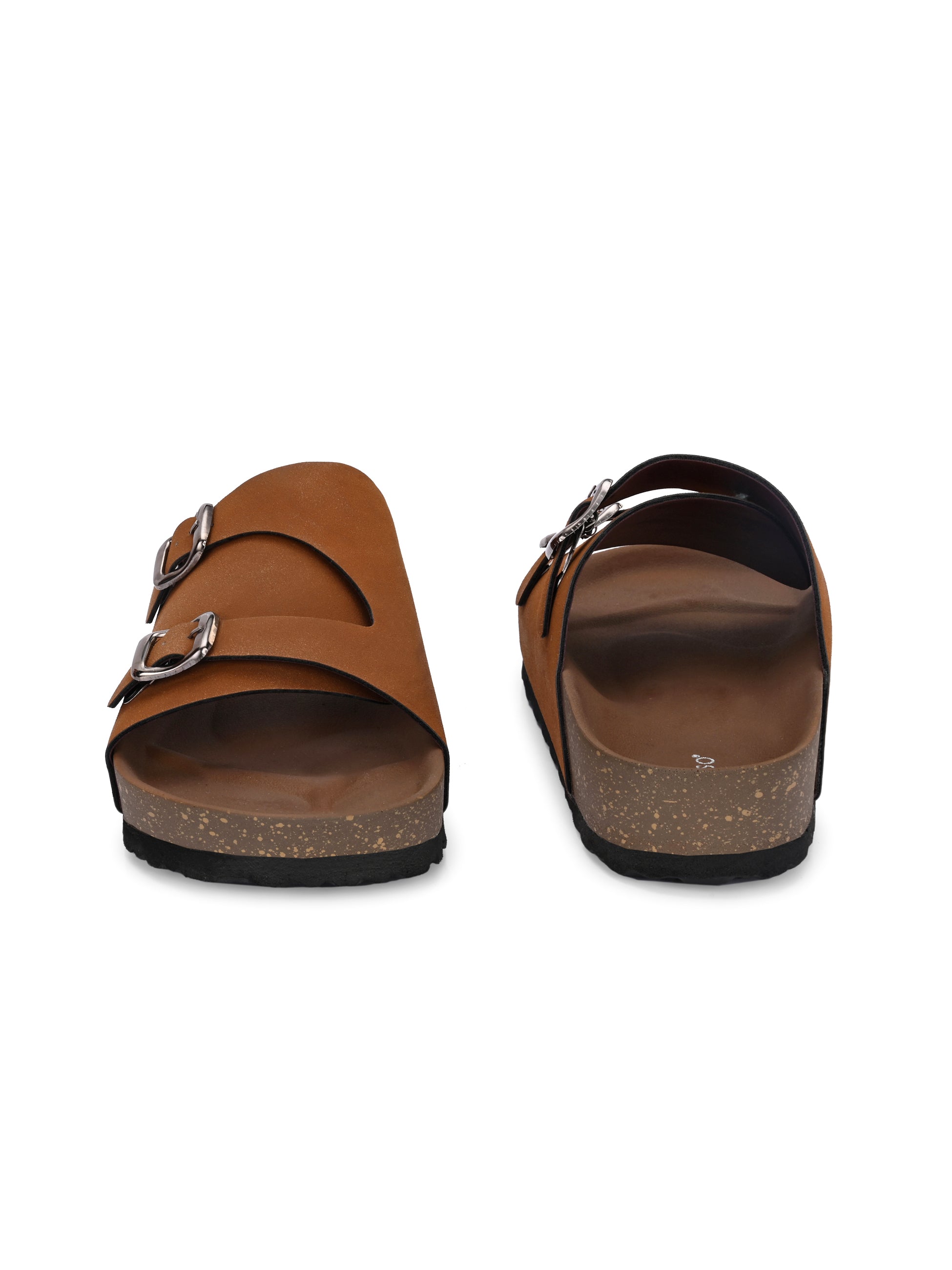 Tan Men's casual buckle strap sandal with slip-on closure