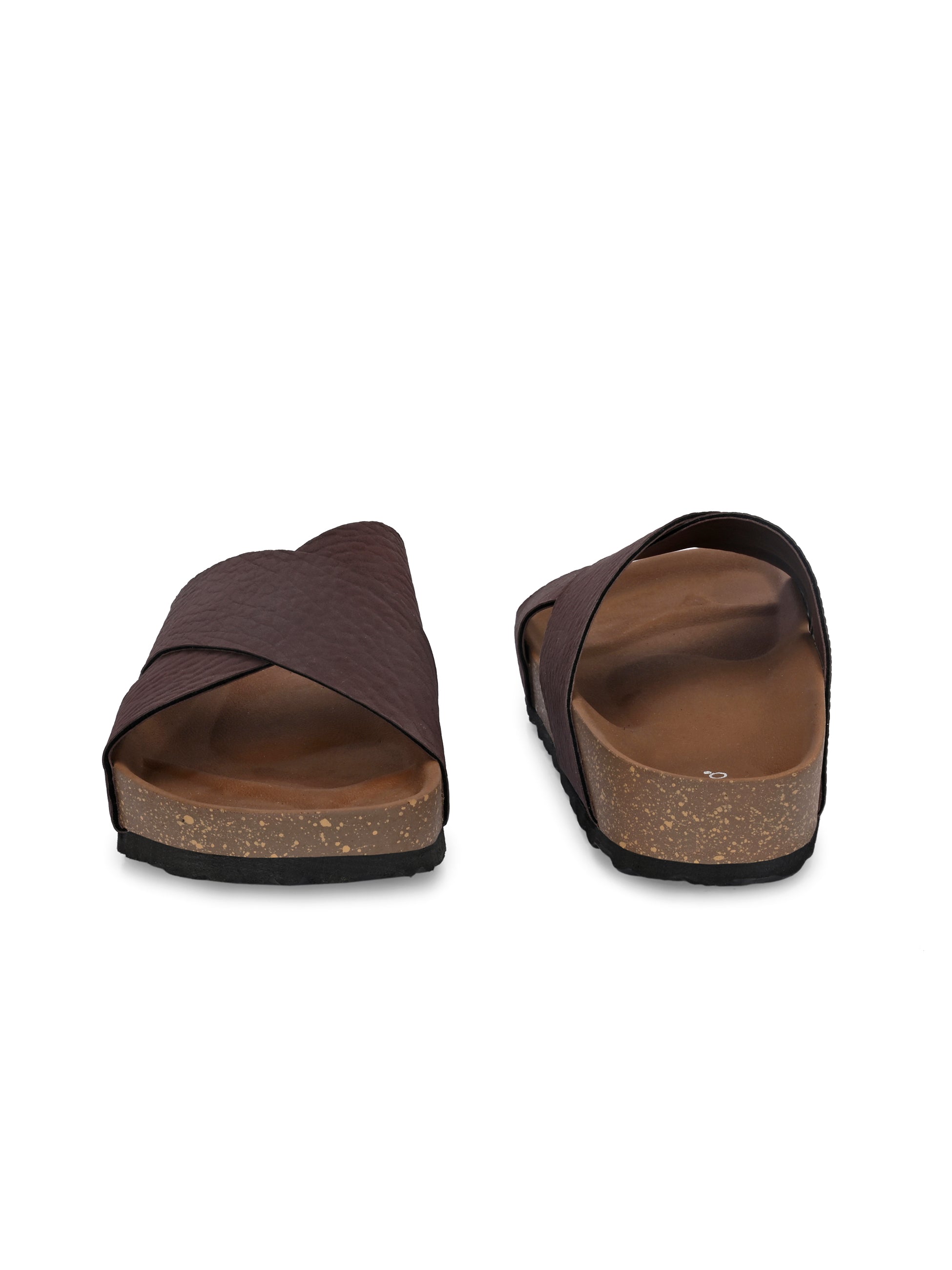 Brown Men's casual flat heel criss-cross sandal