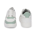 White & Green Lace-Up Platform Heel Sneakers 