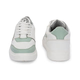 White & Green Lace-Up Platform Heel Sneakers 