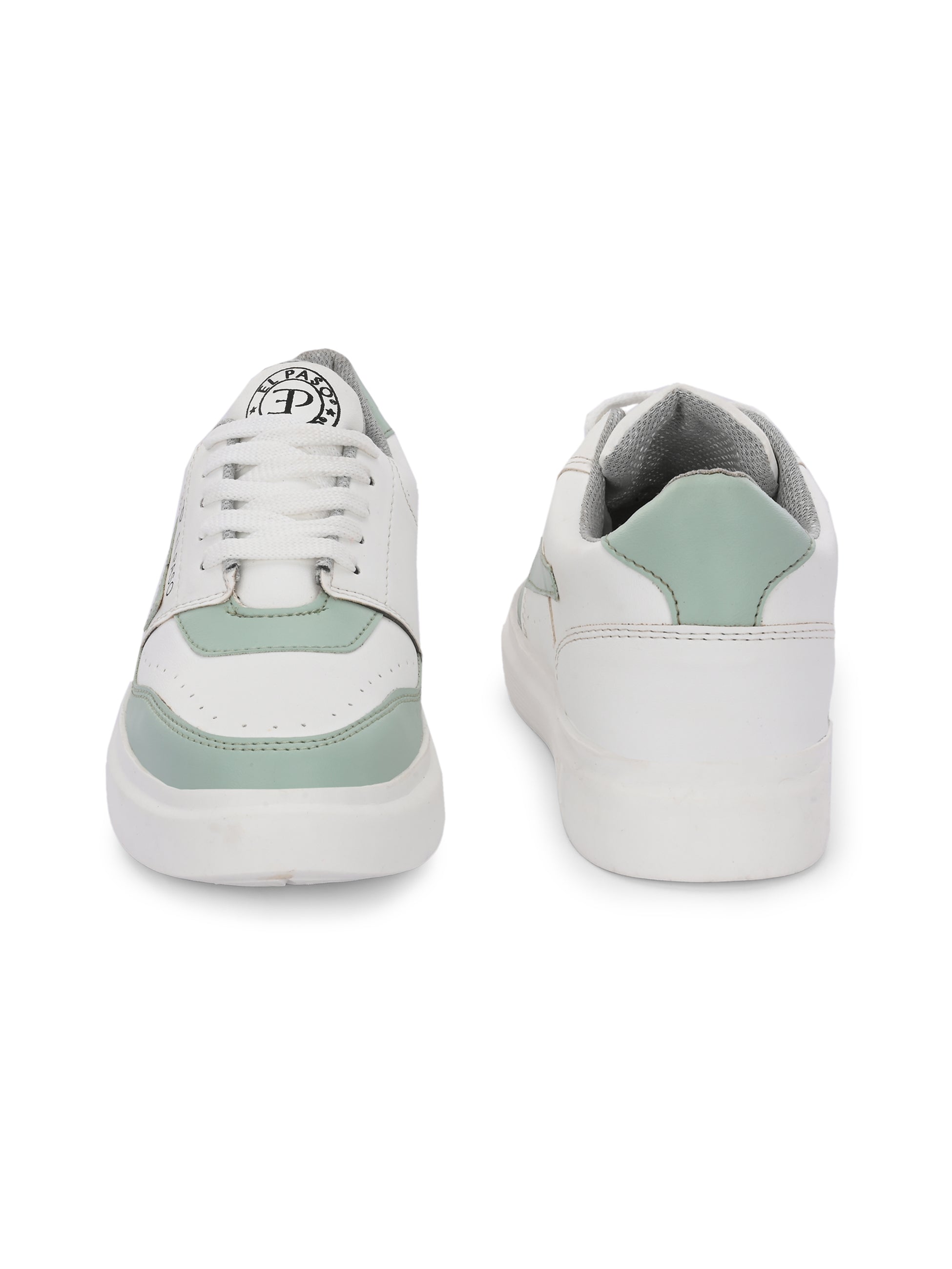 White & Green Lace-Up Platform Heel Sneakers 