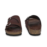 Brown Men's casual buckle strap sandal with slip-on closure