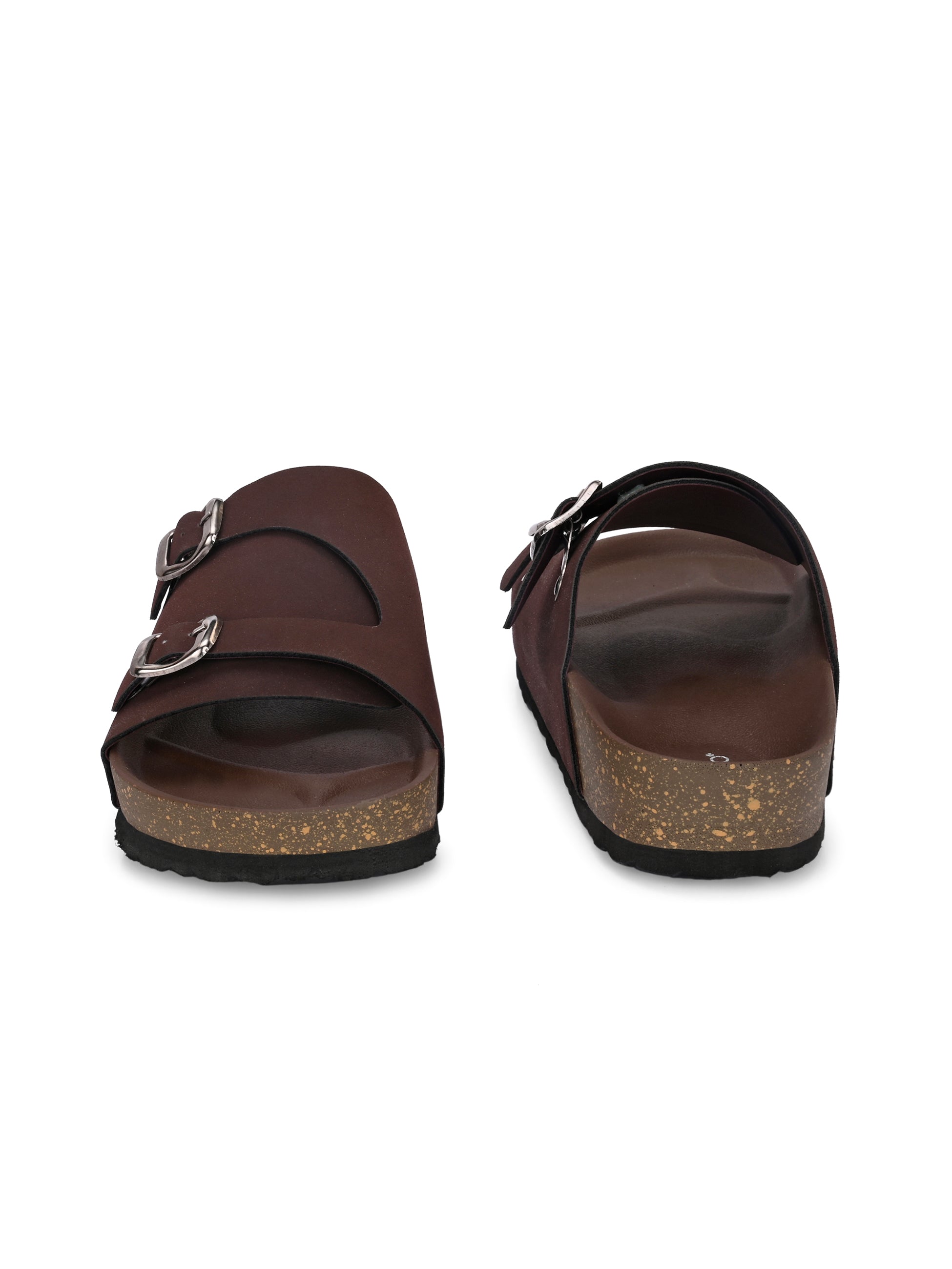 Brown Men's casual buckle strap sandal with slip-on closure