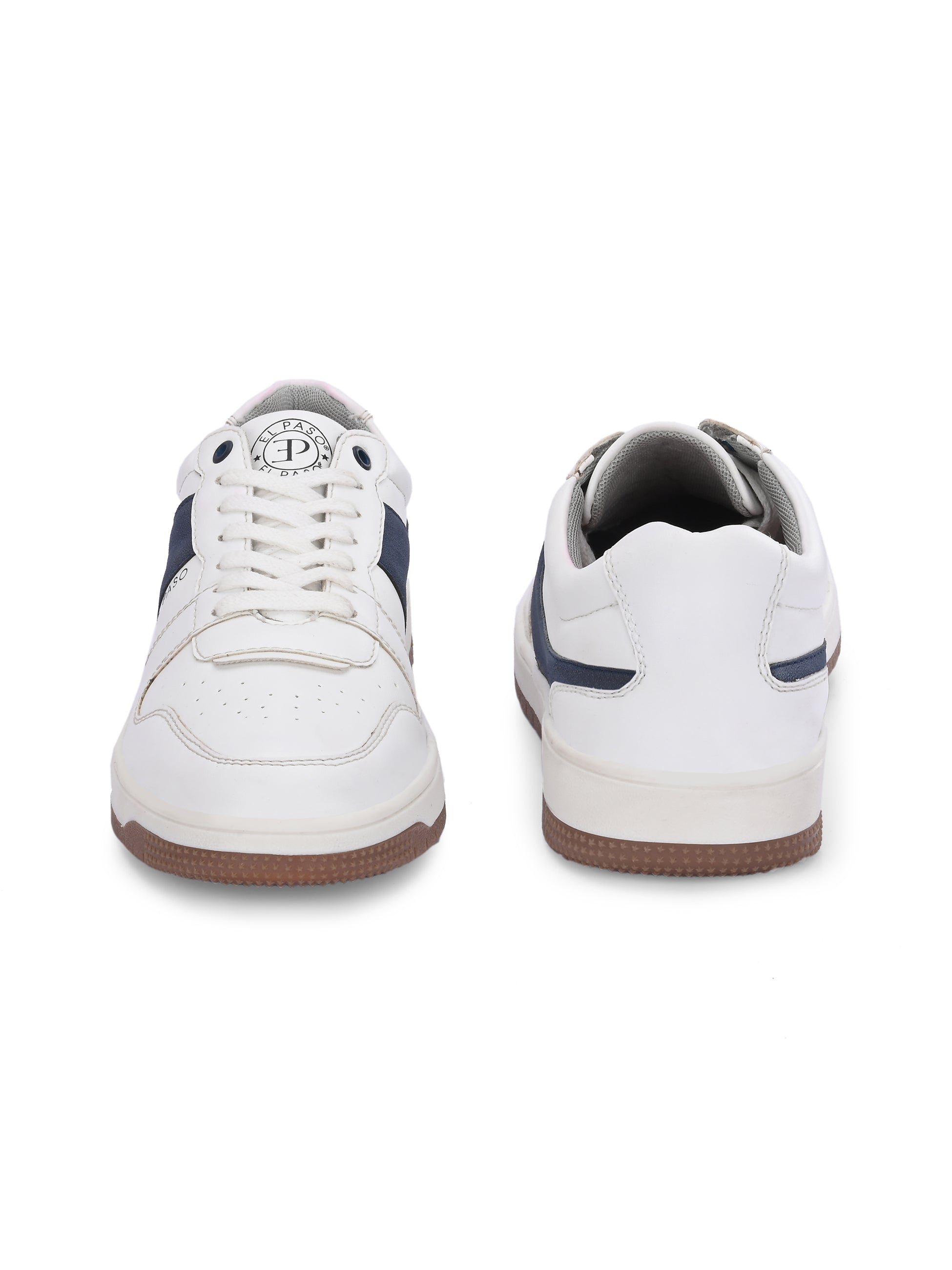 White & Blue Men's casual lace-up sneakers with white laces.