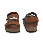 Tan Men's casual flat heel buckle strap sandal with back strap closure