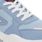 A white tennis shoe with a sleek design and lightweight construction, suitable for athletic activities.