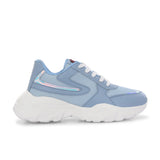A white tennis shoe with a sleek design and lightweight construction, suitable for athletic activities.