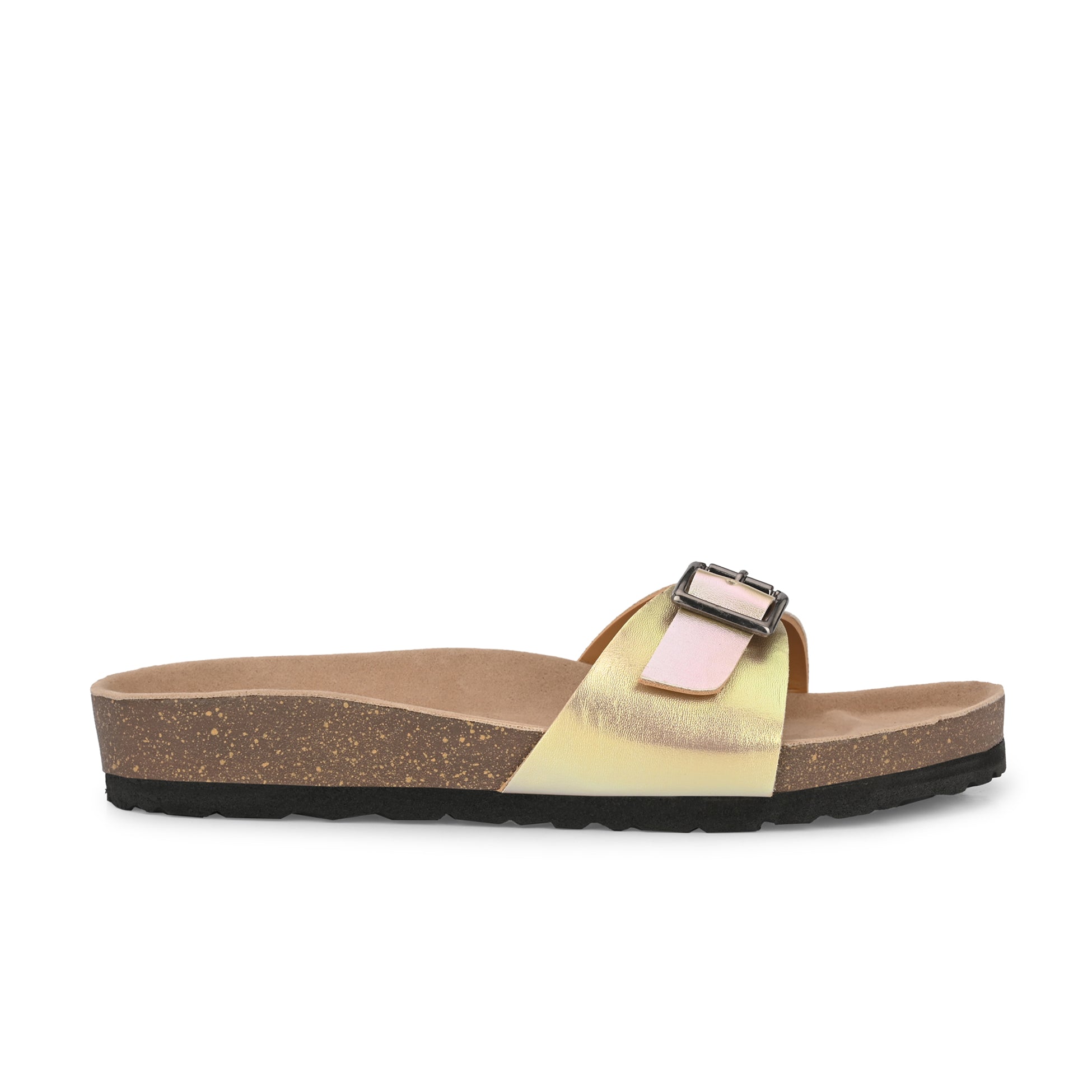 Women's casual flat heel metallic slip-on sandal