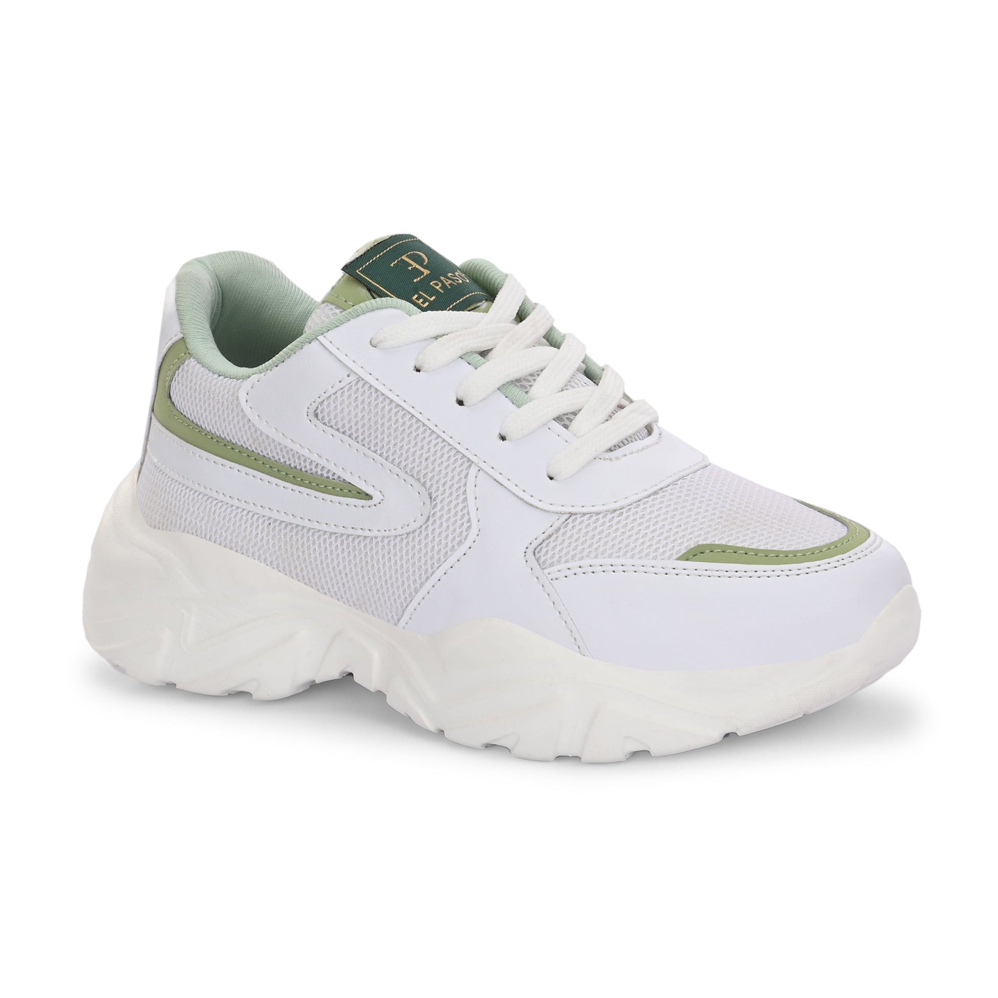 Women Sneakers in green with a sleek design and lightweight construction, perfect for athletic activities and all-day comfort.