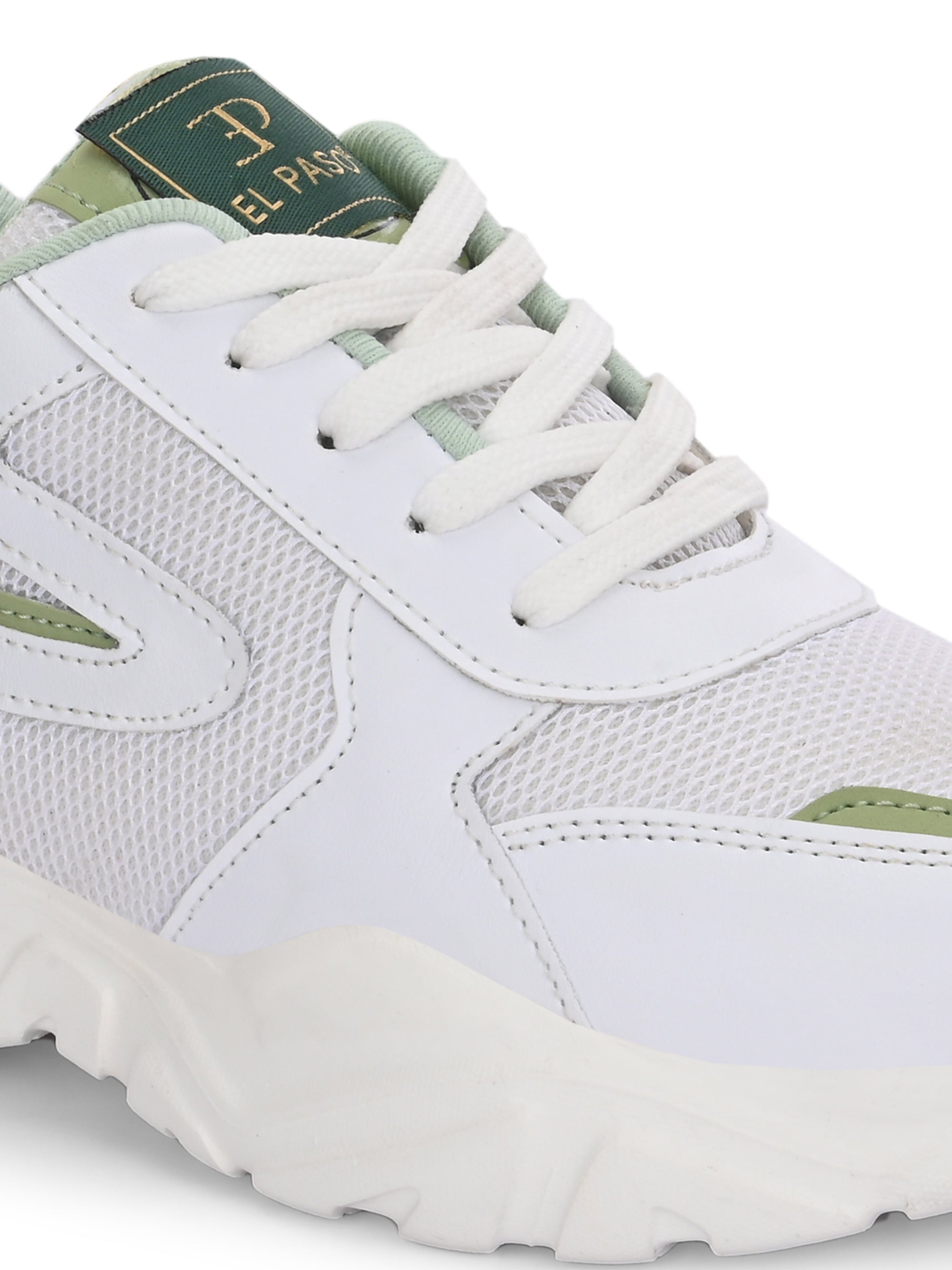A green tennis shoe with a sleek design and lightweight construction, suitable for athletic activities.