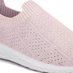 Light pink slip-on sneaker with a breathable knitted upper, perforated design for ventilation, and a cushioned white sole for comfort and flexibility.