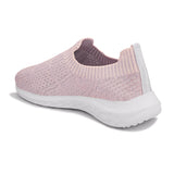Light pink slip-on sneaker with a breathable knitted upper, perforated design for ventilation, and a cushioned white sole for comfort and flexibility.