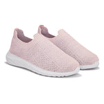 Light pink Slip-On Lightweight Women Shoes with a breathable knitted upper, perforated design for ventilation, and a cushioned white sole for comfort and flexibility.