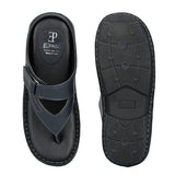 Men's Thong Slipper in navy blue leather with a padded footbed and curved strap design on a black sole.