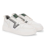 These Men Striped Round Toe Mesh Sneakers combine white leather with black and grey detailing, perfect for a modern, casual look.