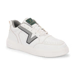 These Men Striped Round Toe Mesh Sneakers combine white leather with black and grey detailing, perfect for a modern, casual look.