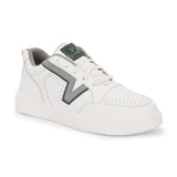 These Men Striped Round Toe Mesh Sneakers combine white leather with black and grey detailing, perfect for a modern, casual look.