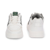 These Men Striped Round Toe Mesh Sneakers combine white leather with black and grey detailing, perfect for a modern, casual look.