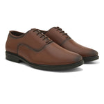 Men Textured Formal Derbys in brown leather with laces on a white background.