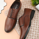 Men Textured Formal Derbys in brown leather with laces on a white background.