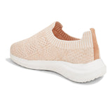 Peach slip-on sneaker with a breathable knitted upper, perforated design for ventilation, and a cushioned white sole for comfort and flexibility.