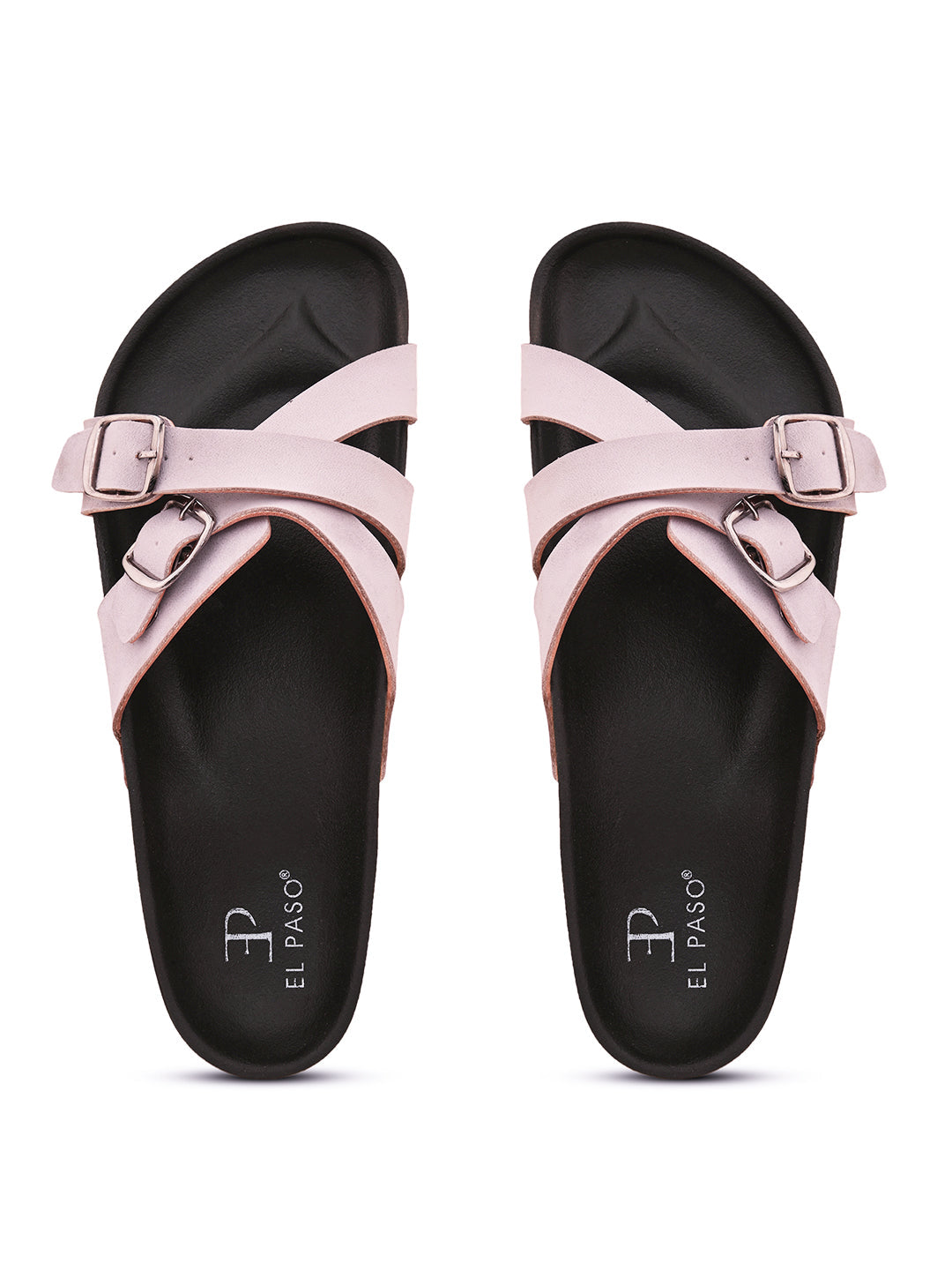 Elpaso pink Criss-Cross Flats with Buckles, highlighting their design and material details for a stylish and comfortable look.
