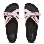 Elpaso pink Criss-Cross Flats with Buckles, highlighting their design and material details for a stylish and comfortable look.
