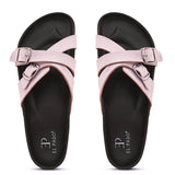 Elpaso pink Criss-Cross Flats with Buckles, highlighting their design and material details for a stylish and comfortable look.