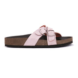 Pink slip-on flats, showcasing its design and material details.