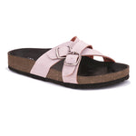 Pink slip-on flats, showcasing its design and material details.