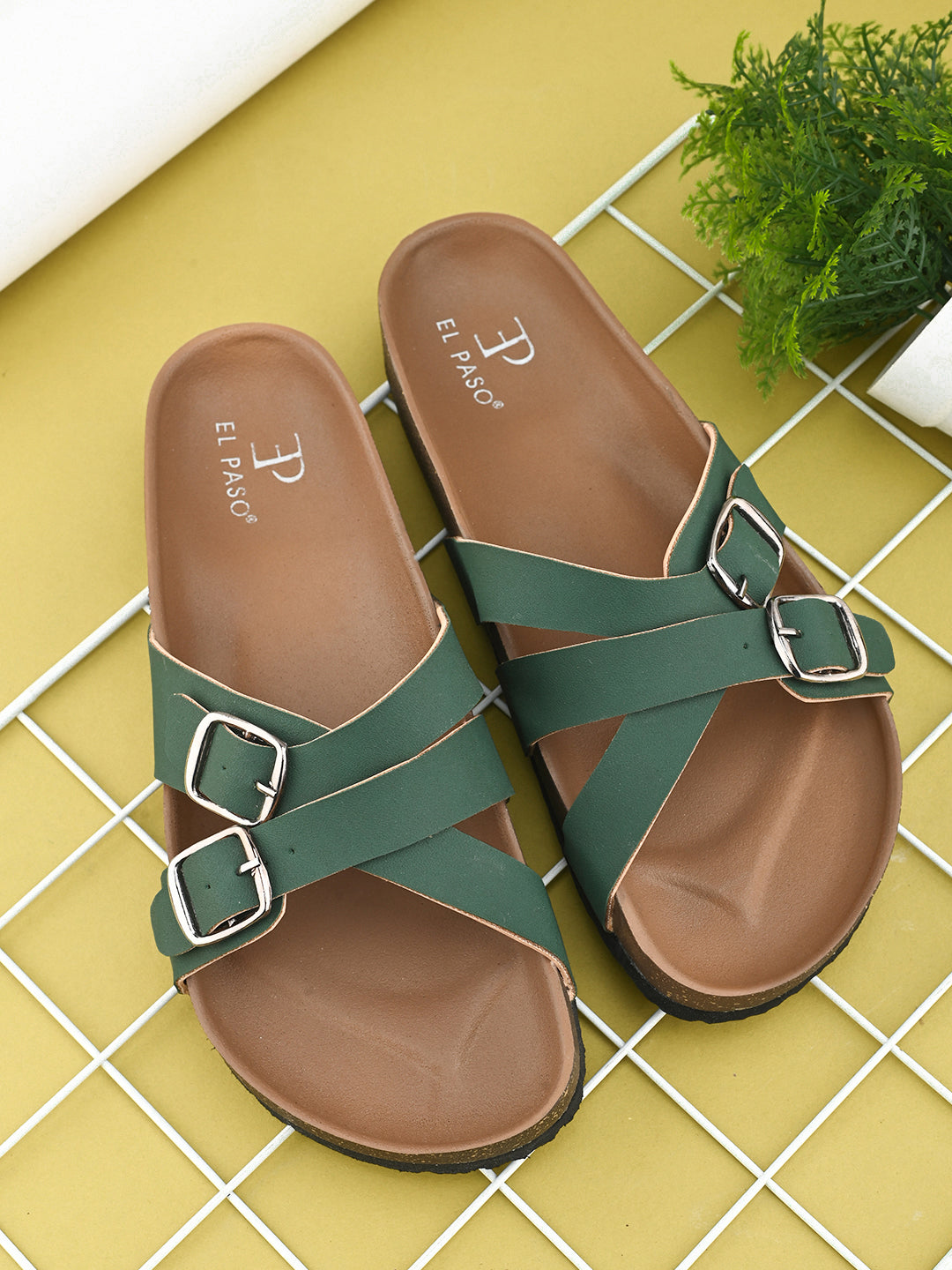 Elpaso seagreen Criss-Cross Flats with Buckles, highlighting their design and material details for a stylish and comfortable look.