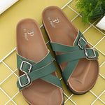 Elpaso seagreen Criss-Cross Flats with Buckles, highlighting their design and material details for a stylish and comfortable look.