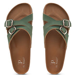 Elpaso seagreen Criss-Cross Flats with Buckles, highlighting their design and material details for a stylish and comfortable look.