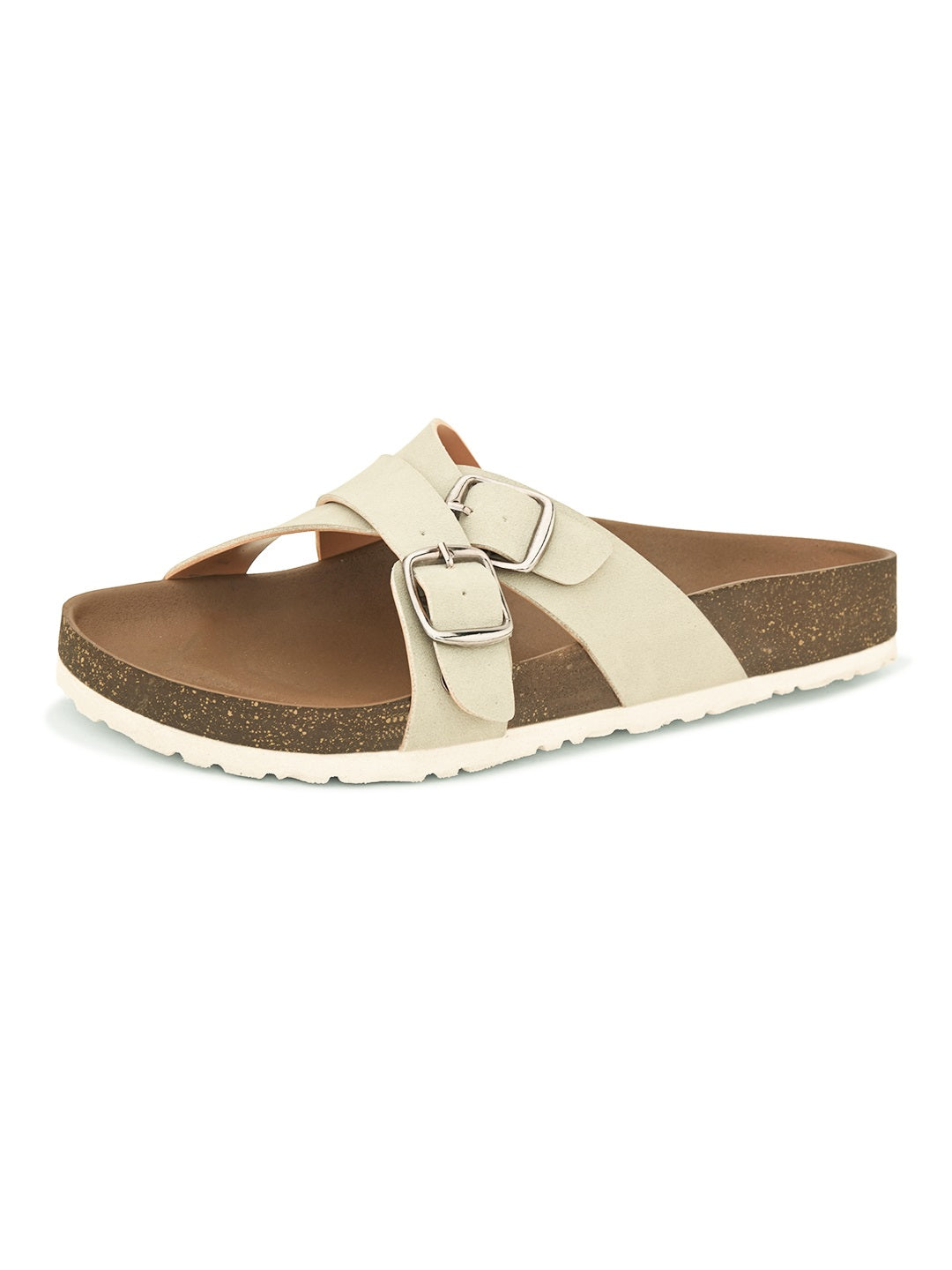White slip-on flats, showcasing its design and material details.
