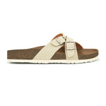 White slip-on flats, showcasing its design and material details.