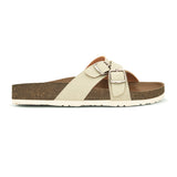 White slip-on flats, showcasing its design and material details.