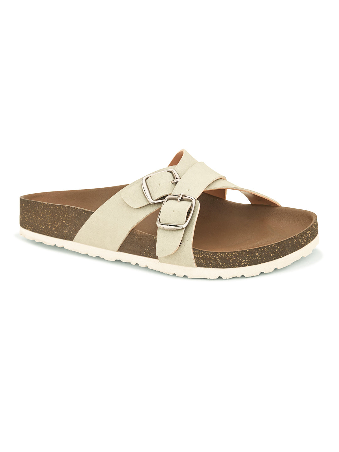 White slip-on flats, showcasing its design and material details.