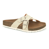 White slip-on flats, showcasing its design and material details.