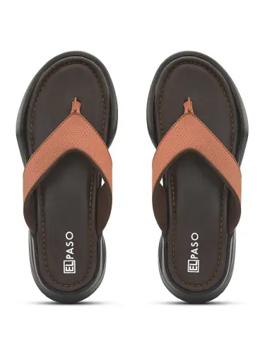 Men's Tan Faux Leather Casual Slip On Slippers