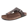 Men's Brown Faux Leather Casual Slip On Sandals