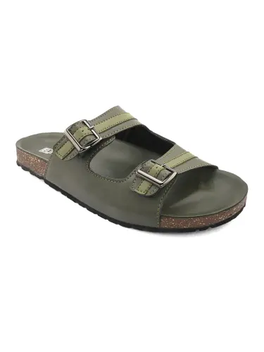 Men's Olive Faux Leather Casual Slip On Sandals