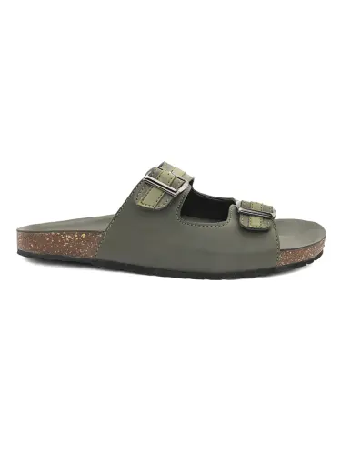 Men's Olive Faux Leather Casual Slip On Sandals