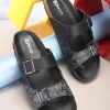 Men's Black Faux Leather Casual Slip On Sandals