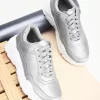 Women's Silver Faux Leather Casual Lace up Sneakers