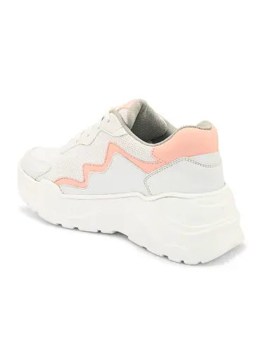 Women's White Faux Leather Casual Lace up Sneakers